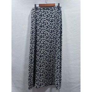 Madison Studio Silk Floral Maxi Skirt Black White Blue Long Lined Side Slit Sz 4